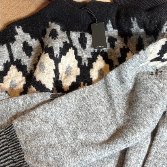 NWT MONROW Wool Alpaca Mock Neck Sweater Grey Geometric HT1117-1 Small - Picture 5 of 7